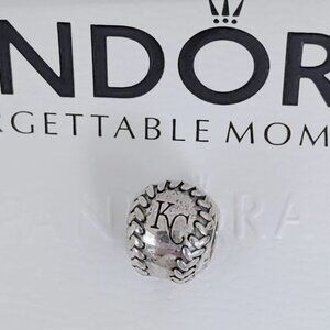 Pandora Kansas City Royals Engraved Baseball Charm S925 Silver with box